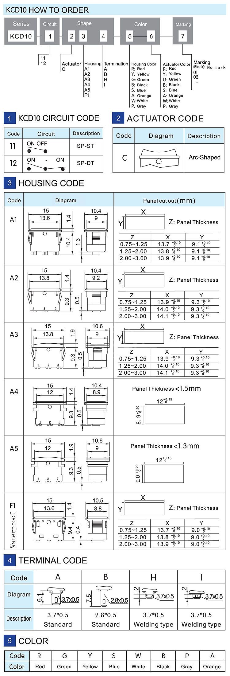 KCD10 Black  sp st on off 2 pins Rocker Switch